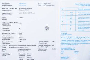 DIAMANTE - di ct 1 18 ca  colore H  purezza VS1. Certificato di analisi RAG  D21002 25/01/2021