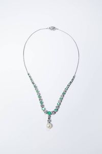 GIROCOLLO - Peso gr 16 7 in oro bianco  al centro fila di diamanti taglio brillante e 8/8 per totali ct 2 10 ca  alternati  [..]