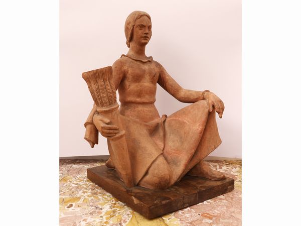 Giorgio Rossi : Donna con cornucopia 1930-1940  - Asta 	 Una casa fiorentina. Tra tradizione e modernit Arte moderna e contemporanea Raccolta di dipinti moderni e Design - II  - Associazione Nazionale - Case d'Asta italiane