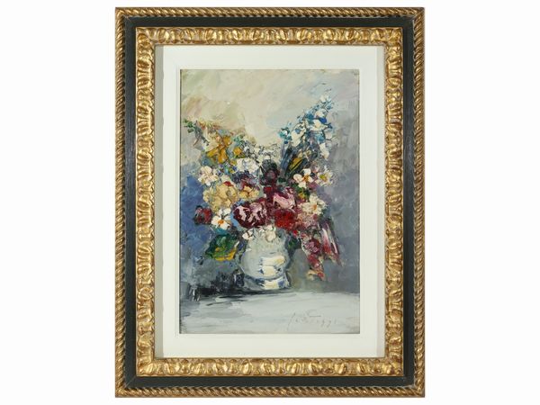 Sergio Scatizzi : Vaso di fiori  - Asta 	 Una casa fiorentina. Tra tradizione e modernit Arte moderna e contemporanea Raccolta di dipinti moderni e Design - II  - Associazione Nazionale - Case d'Asta italiane