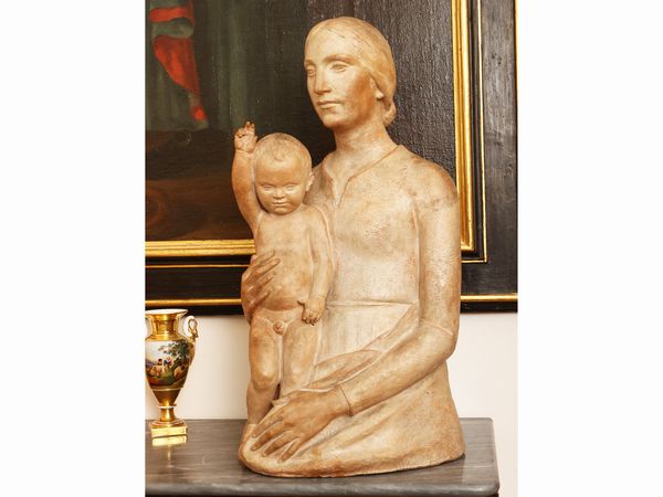 Giorgio Rossi : Madonna con Bambino 1938  - Asta 	 Una casa fiorentina. Tra tradizione e modernit Arte moderna e contemporanea Raccolta di dipinti moderni e Design - II  - Associazione Nazionale - Case d'Asta italiane