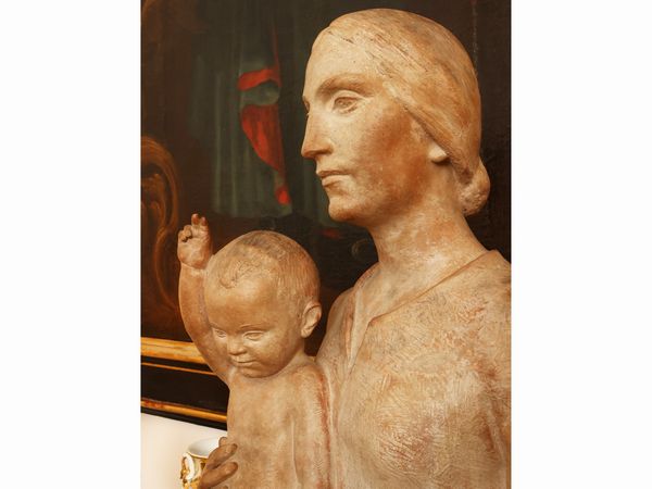 Giorgio Rossi : Madonna con Bambino 1938  - Asta 	 Una casa fiorentina. Tra tradizione e modernit Arte moderna e contemporanea Raccolta di dipinti moderni e Design - II  - Associazione Nazionale - Case d'Asta italiane