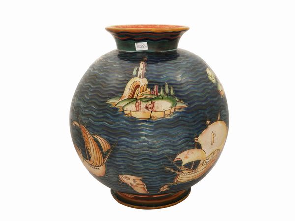 Vaso globulare in terracotta invetriata a lustro, Tito Chini  - Asta 	 Una casa fiorentina. Tra tradizione e modernit Arte moderna e contemporanea Raccolta di dipinti moderni e Design - II  - Associazione Nazionale - Case d'Asta italiane