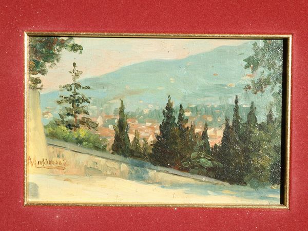 POMPEO MASSANI : Veduta di paese  - Asta 	 Una casa fiorentina. Tra tradizione e modernit Arte moderna e contemporanea Raccolta di dipinti moderni e Design - II  - Associazione Nazionale - Case d'Asta italiane