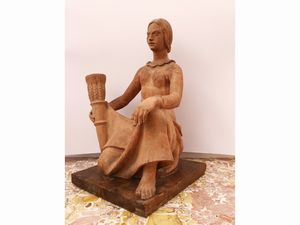Giorgio Rossi : Donna con cornucopia 1930-1940  - Asta 	 Una casa fiorentina. Tra tradizione e modernit Arte moderna e contemporanea Raccolta di dipinti moderni e Design - II  - Associazione Nazionale - Case d'Asta italiane