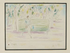 Moses Levy - Scorcio di parco con figura 1963