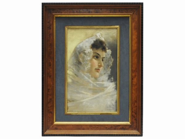 Scuola francese : Donna con velo bianco  - Asta Una casa fiorentina. Tra tradizione e modernit Le collezioni, i dipinti, gli arredi - III  - Associazione Nazionale - Case d'Asta italiane