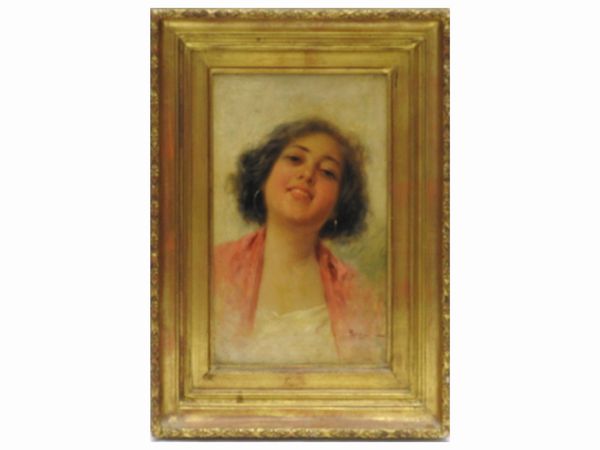 Domenico Forlenza : Ritratto femminile  - Asta Una casa fiorentina. Tra tradizione e modernit Le collezioni, i dipinti, gli arredi - III  - Associazione Nazionale - Case d'Asta italiane