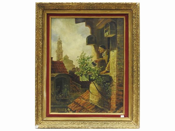 Veduta di tetti e personaggi  - Asta Una casa fiorentina. Tra tradizione e modernit Le collezioni, i dipinti, gli arredi - III  - Associazione Nazionale - Case d'Asta italiane