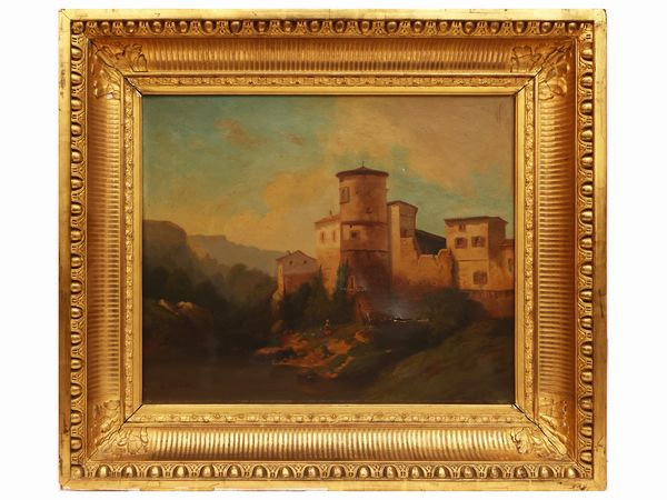 Scuola francese : Paesaggi montani con vedute di case  - Asta Una casa fiorentina. Tra tradizione e modernit Le collezioni, i dipinti, gli arredi - III  - Associazione Nazionale - Case d'Asta italiane