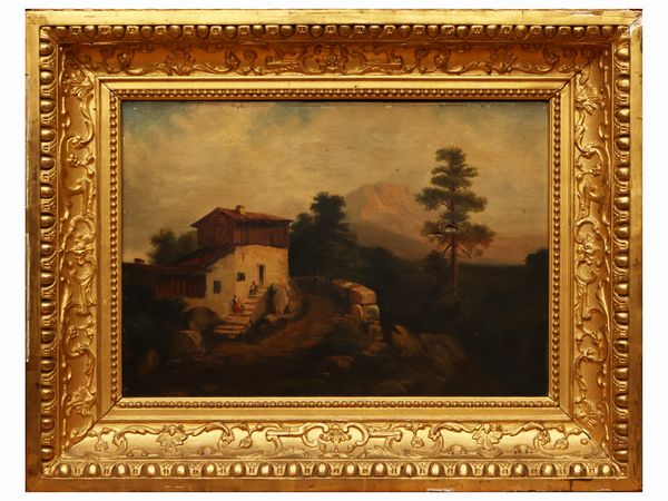 Scuola francese : Paesaggi montani con vedute di case  - Asta Una casa fiorentina. Tra tradizione e modernit Le collezioni, i dipinti, gli arredi - III  - Associazione Nazionale - Case d'Asta italiane