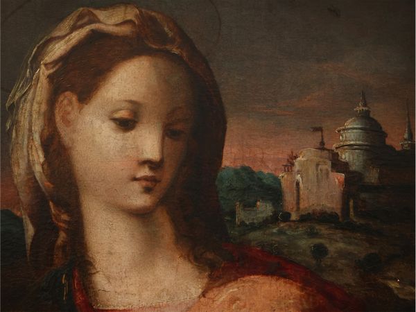 Bottega di Michele Tosini : Madonna con Bambino e San Giovannino  - Asta Una casa fiorentina. Tra tradizione e modernit Le collezioni, i dipinti, gli arredi - III  - Associazione Nazionale - Case d'Asta italiane