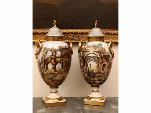 Coppia di grandi vasi a potiche in ceramica, Batignani  - Asta Una casa fiorentina. Tra tradizione e modernit Le collezioni, i dipinti, gli arredi - III  - Associazione Nazionale - Case d'Asta italiane