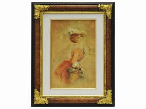 LUIGI ROSSI - Ritratto di donna con cesto di fiori