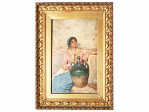 Scuola italiana della fine del XIX secolo - Popolana con vaso