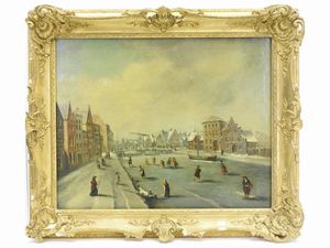 Cerchia di Barend Avercamp - Personaggi su un canale ghiacciato