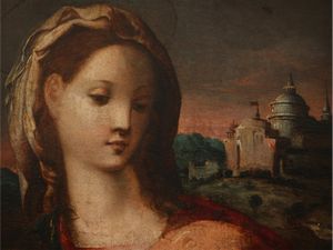 Bottega di Michele Tosini : Madonna con Bambino e San Giovannino  - Asta Una casa fiorentina. Tra tradizione e modernit Le collezioni, i dipinti, gli arredi - III  - Associazione Nazionale - Case d'Asta italiane