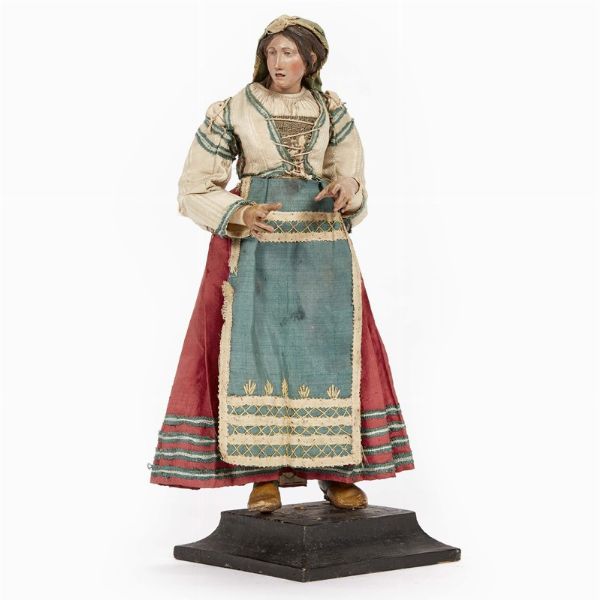 CONTADINA CON COPRICAPO, NAPOLI, FINE SECOLO XVIII  - Asta ASTA A TEMPO | PASTORI DA PRESEPE NAPOLETANI DA UN'IMPORTANTE COLLEZIONE TOSCANA - Associazione Nazionale - Case d'Asta italiane