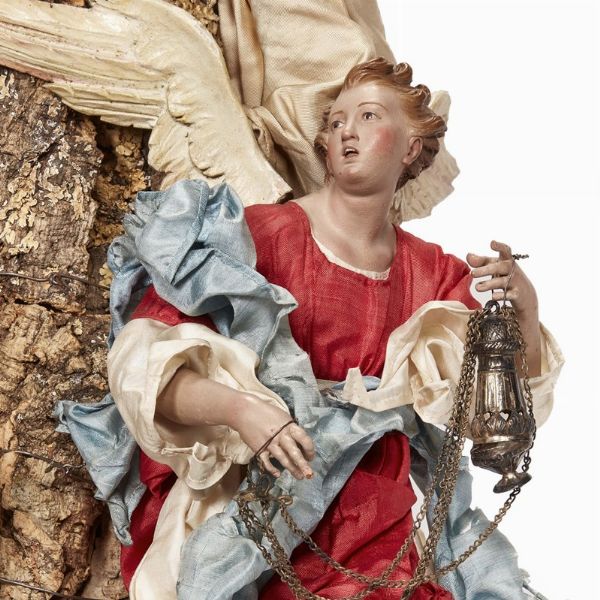 GRUPPO DI ANGELI CON PUTTINO, NAPOLI, FINE SECOLO XVIII  - Asta ASTA A TEMPO | PASTORI DA PRESEPE NAPOLETANI DA UN'IMPORTANTE COLLEZIONE TOSCANA - Associazione Nazionale - Case d'Asta italiane