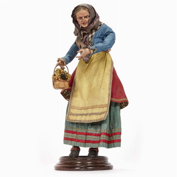 VECCHIA CONTADINA CON COPRICAPO, NAPOLI, FINE SECOLO XVIII  - Asta ASTA A TEMPO | PASTORI DA PRESEPE NAPOLETANI DA UN'IMPORTANTE COLLEZIONE TOSCANA - Associazione Nazionale - Case d'Asta italiane