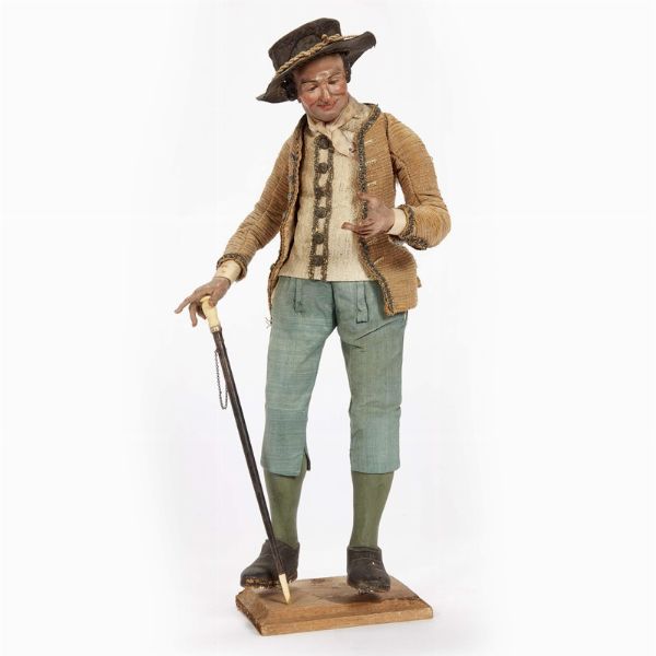 CONTADINO CON CAPPELLO E BASTONE, NAPOLI, FINE SECOLO XVIII  - Asta ASTA A TEMPO | PASTORI DA PRESEPE NAPOLETANI DA UN'IMPORTANTE COLLEZIONE TOSCANA - Associazione Nazionale - Case d'Asta italiane