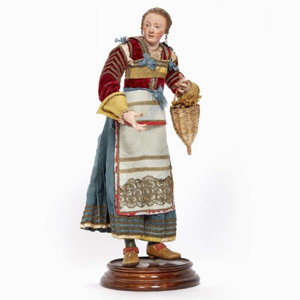 VENDITRICE DI UVA, NAPOLI, FINE SECOLO XVIII  - Asta ASTA A TEMPO | PASTORI DA PRESEPE NAPOLETANI DA UN'IMPORTANTE COLLEZIONE TOSCANA - Associazione Nazionale - Case d'Asta italiane