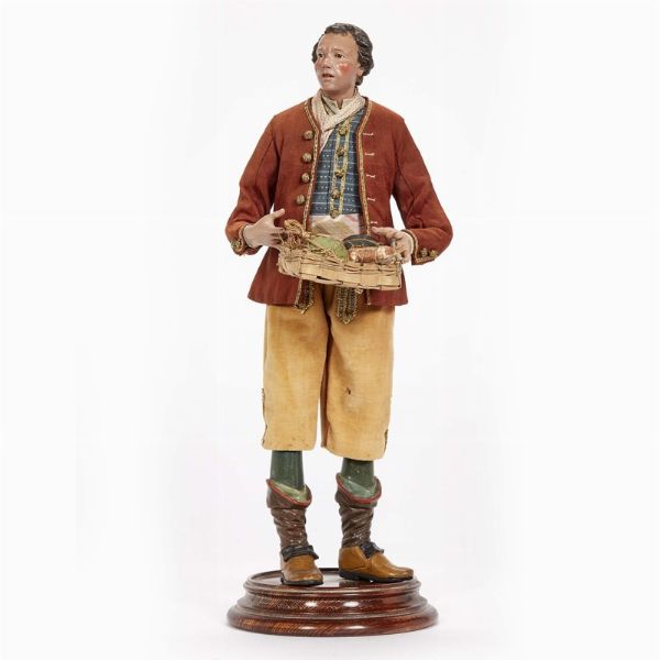 POPOLANO CON CESTA, NAPOLI, FINE SECOLO XVIII  - Asta ASTA A TEMPO | PASTORI DA PRESEPE NAPOLETANI DA UN'IMPORTANTE COLLEZIONE TOSCANA - Associazione Nazionale - Case d'Asta italiane