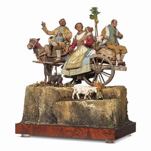 GRUPPO DI CONTADINI SU CARRETTO, NAPOLI, SECOLI XVIII/XIX  - Asta ASTA A TEMPO | PASTORI DA PRESEPE NAPOLETANI DA UN'IMPORTANTE COLLEZIONE TOSCANA - Associazione Nazionale - Case d'Asta italiane