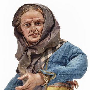 VECCHIA CONTADINA CON COPRICAPO, NAPOLI, FINE SECOLO XVIII  - Asta ASTA A TEMPO | PASTORI DA PRESEPE NAPOLETANI DA UN'IMPORTANTE COLLEZIONE TOSCANA - Associazione Nazionale - Case d'Asta italiane