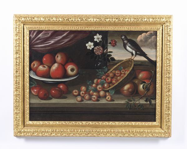 ARTISTA PIEMONTESE DEL XVII SECOLO : Coppia di dipinti raffiguranti natura morta con pesci, aragoste, limoni e uccello. natura morta con piatto di mele, cesto di azzeruoli e melagrane  - Asta Asta 432 | ARTE ANTICA E DEL XIX SECOLO Tradizionale - Associazione Nazionale - Case d'Asta italiane