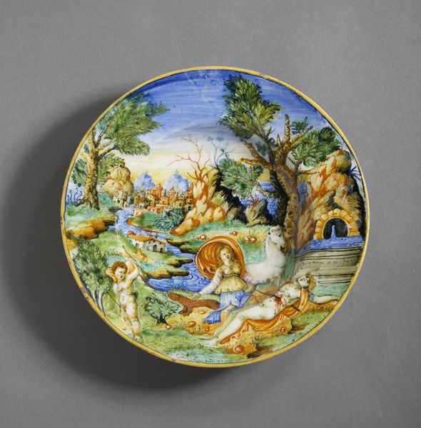 BOTTEGA DI LUDOVICO E ANGELO PICCHI, CASTELDURANTE 1550-1560 CIRCA : Piatto in maiolica dipinta in policromia raffigurante il mito di Piramo e Tisbe  - Asta Asta 432 | ARTE ANTICA E DEL XIX SECOLO Tradizionale - Associazione Nazionale - Case d'Asta italiane