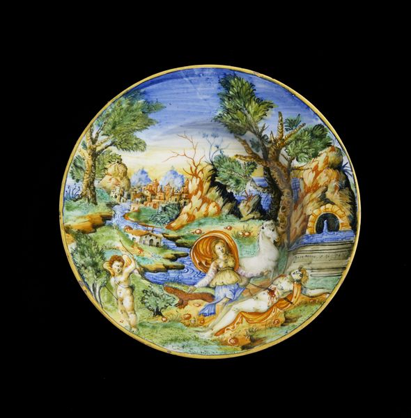 BOTTEGA DI LUDOVICO E ANGELO PICCHI, CASTELDURANTE 1550-1560 CIRCA : Piatto in maiolica dipinta in policromia raffigurante il mito di Piramo e Tisbe  - Asta Asta 432 | ARTE ANTICA E DEL XIX SECOLO Tradizionale - Associazione Nazionale - Case d'Asta italiane