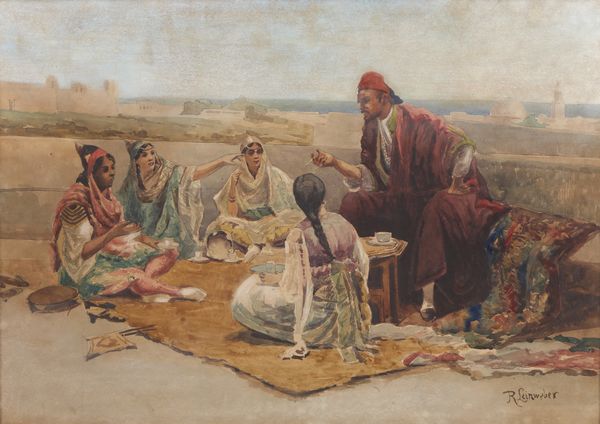 LEINWEBER ANTON ROBERT (1845 - 1921) : Sulla terrazza  - Asta Asta 432 | ARTE ANTICA E DEL XIX SECOLO Tradizionale - Associazione Nazionale - Case d'Asta italiane
