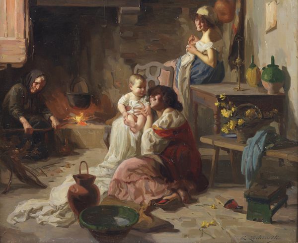 FACHINETTI CARLO (1870 - 1951) : Focolare domestico  - Asta Asta 432 | ARTE ANTICA E DEL XIX SECOLO Tradizionale - Associazione Nazionale - Case d'Asta italiane