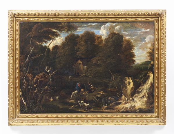 PERUZZINI ANTONIO FRANCESCO (1643 - 1724) : Paesaggio con personaggi e animali  - Asta Asta 432 | ARTE ANTICA E DEL XIX SECOLO Tradizionale - Associazione Nazionale - Case d'Asta italiane