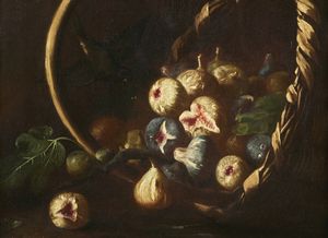 REALFONSO TOMMASO (1677 - 1743 circa) : Natura morta con cesto di fichi e cardellini  - Asta Asta 432 | ARTE ANTICA E DEL XIX SECOLO Tradizionale - Associazione Nazionale - Case d'Asta italiane