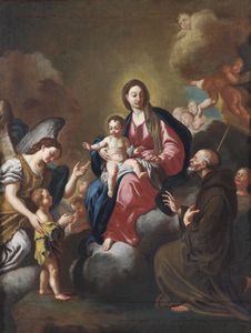 SOLIMENA FRANCESCO (1657 - 1747) - Ambito di. Madonna con Bambino e Santi