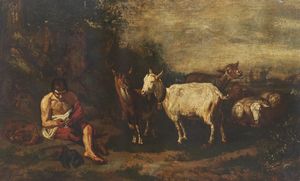 ARTISTA DEL XVIII SECOLO - Paesaggio con pastore e animali