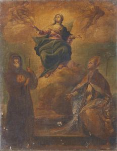 ARTISTA NAPOLETANO DEL XVIII SECOLO - Assunzione con San Francesco da Paola e San Gennaro