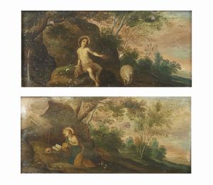 ARTISTA DEL XVII SECOLO - Coppia di dipinti raffiguranti Maddalena penitente e San Giovannino