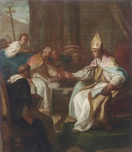 ROTARI PIETRO ANTONIO (1707 - 1762) - Bozzetto raffigurante Papa Innocenzo III chiede a San Domenico di andare in Francia per la predicazione ai Catari