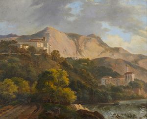DUCLERE TEODORO (1816 - 1869) - Paesaggio montano con case