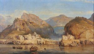 CARELLI GONSALVO (1818 - 1900) - Veduta di Atrani dal mare