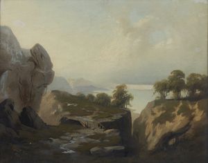 FALCHETTI GIUSEPPE (1843 - 1918) - Paesaggio del Canavese, lago di Candia
