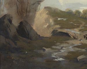 FALCHETTI GIUSEPPE (1843 - 1918) : Paesaggio del Canavese, lago di Candia  - Asta Asta 432 | ARTE ANTICA E DEL XIX SECOLO Tradizionale - Associazione Nazionale - Case d'Asta italiane