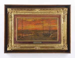 CIARDI BEPPE (1875 - 1932) : Pascolo al tramonto  - Asta Asta 432 | ARTE ANTICA E DEL XIX SECOLO Tradizionale - Associazione Nazionale - Case d'Asta italiane