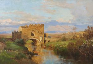 WUTTKE CARL (1849 - 1927) - Nella Campagna romana (Ponte Nomentano)