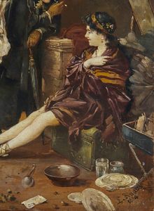 KNAUS LUDWIG (1829 - 1910) : Attribuito a. Dietro il sipario  - Asta Asta 432 | ARTE ANTICA E DEL XIX SECOLO Tradizionale - Associazione Nazionale - Case d'Asta italiane