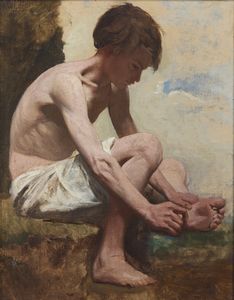 TUKE HENRY SCOTT (1858 - 1929) - Attribuito a. Fanciullo nella posa dello Spinario