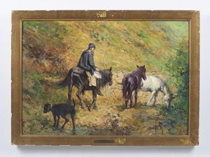 MARCHISIO ANDREA (1850 - 1927) : Paesaggio con stalliere e cavalli  - Asta Asta 432 | ARTE ANTICA E DEL XIX SECOLO Tradizionale - Associazione Nazionale - Case d'Asta italiane